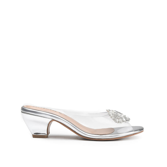 Chic Silver Kitten Heels with Rhinestone Detail | 596K-S