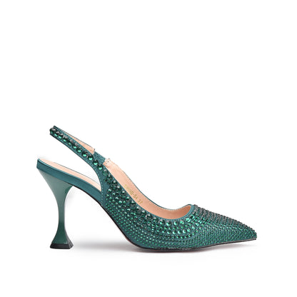 Glamorous Green Rhinestone Slingback Heels | 423M-K
