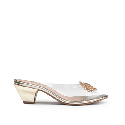 Stylish Gold Kitten Heels with Rhinestone Detail | 596K-X