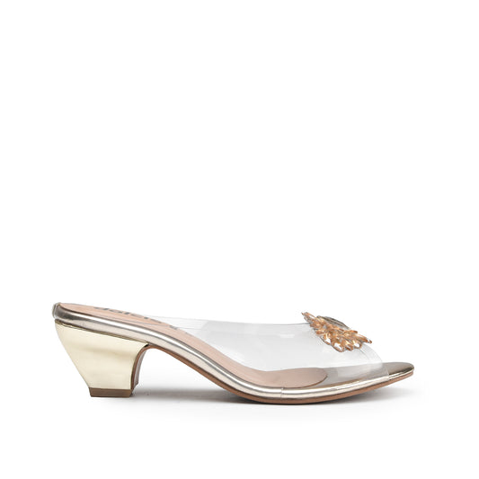 Stylish Gold Kitten Heels with Rhinestone Detail | 596K-X