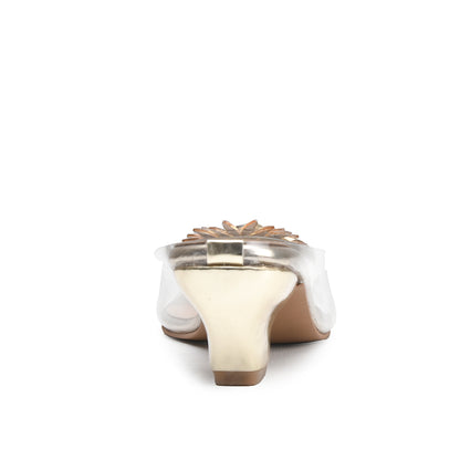 Stylish Gold Kitten Heels with Rhinestone Detail | 596K-X