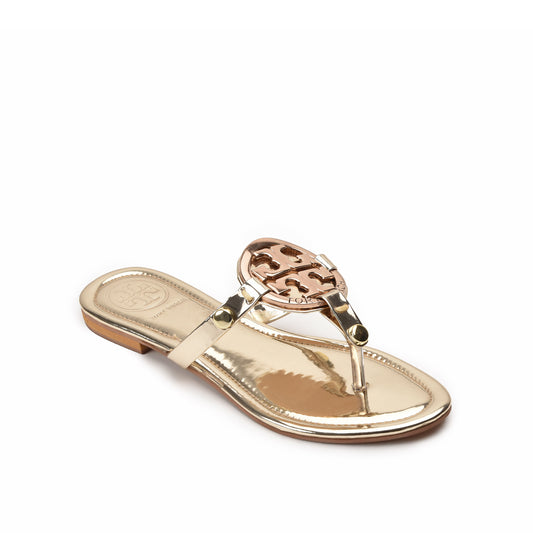 Glamorous Gold Leather Slippers | 761R-X