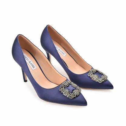 Elegant Blue Satin Pumps with Crystal Embellishment | 472L-Q