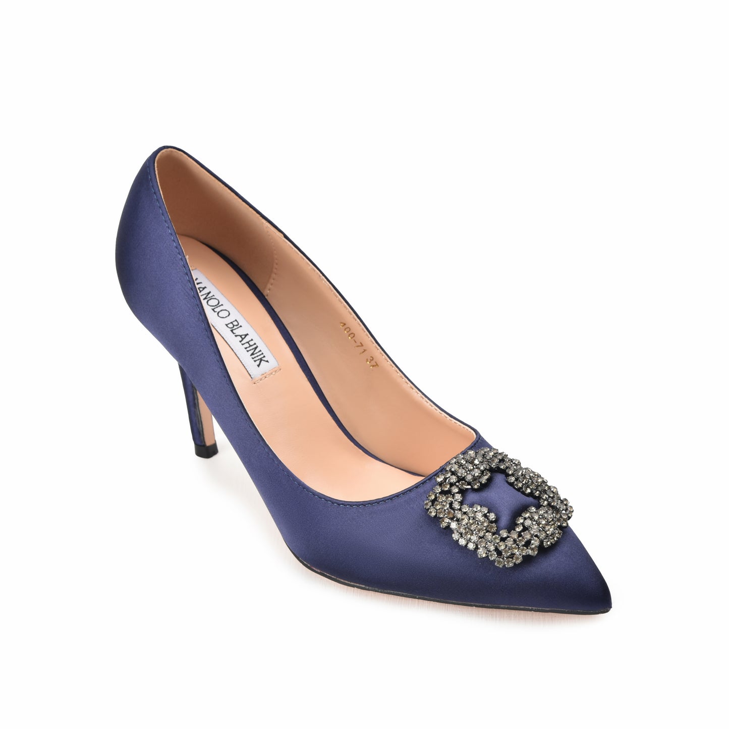 Elegant Blue Satin Pumps with Crystal Embellishment | 472L-Q
