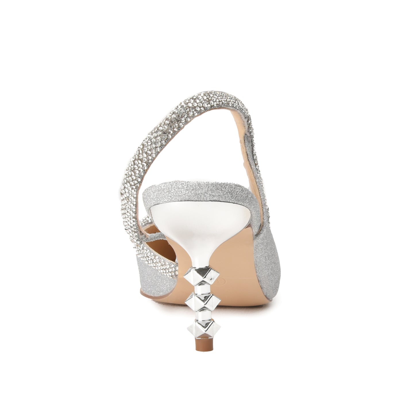 Sparkling Silver Glitter Slingback Heels with Rhinestone Bow | 469L-S