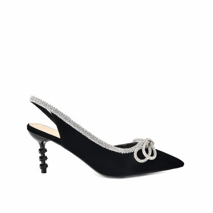 Elegant Black Velvet Slingback Heels with Rhinestone Bow | 469L-C