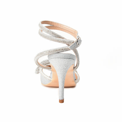 Silver Glitter Rhinestone High Heel Sandals | 449L-S