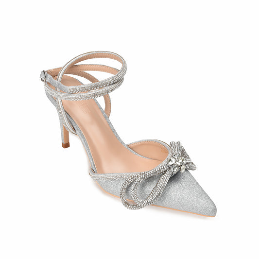 Silver Glitter Rhinestone High Heel Sandals | 449L-S