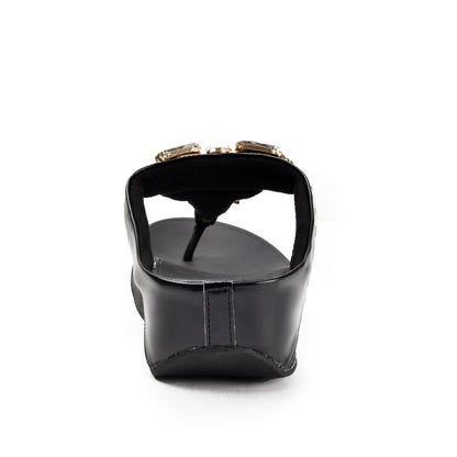 Elegant Black Jeweled Wedge Slippers | 720R-C