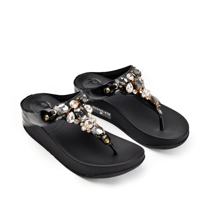 Elegant Black Jeweled Wedge Slippers | 720R-C