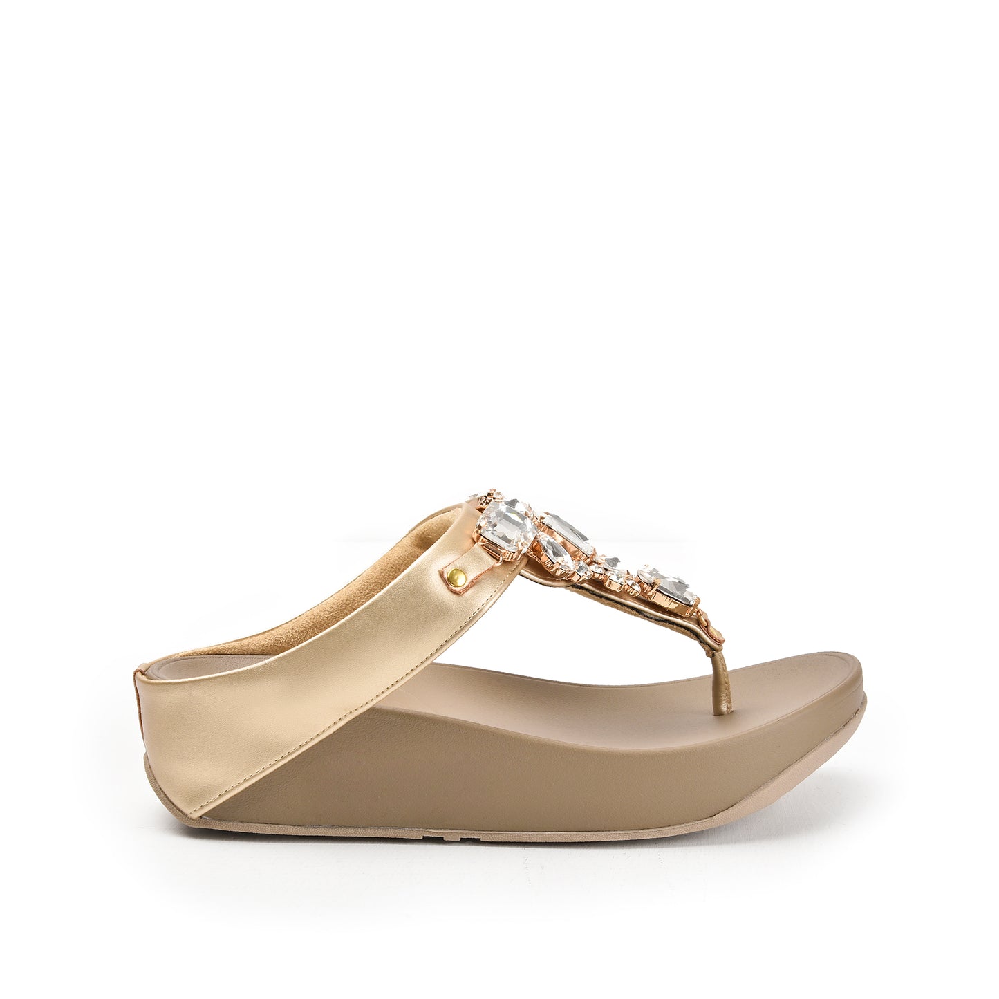 Elegant Gold Jeweled Wedge Slippers | 720R-X