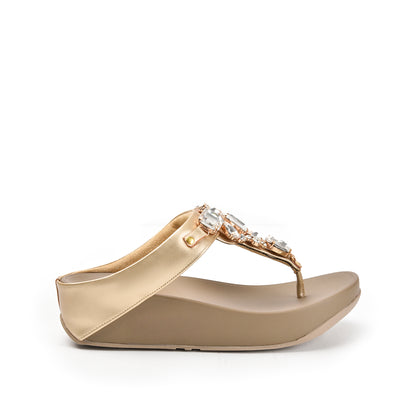 Elegant Gold Jeweled Wedge Slippers | 720R-X