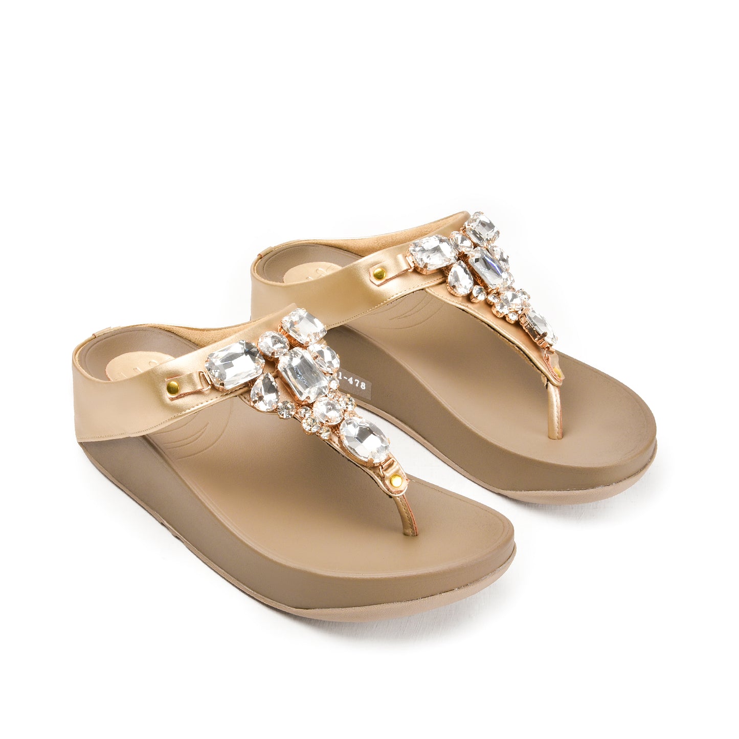 Elegant Gold Jeweled Wedge Slippers | 720R-X