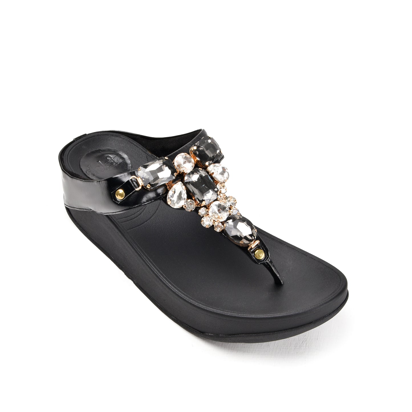 Elegant Black Jeweled Wedge Slippers | 720R-C