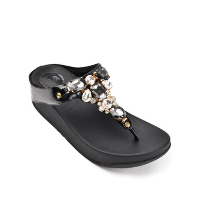 Elegant Black Jeweled Wedge Slippers | 720R-C