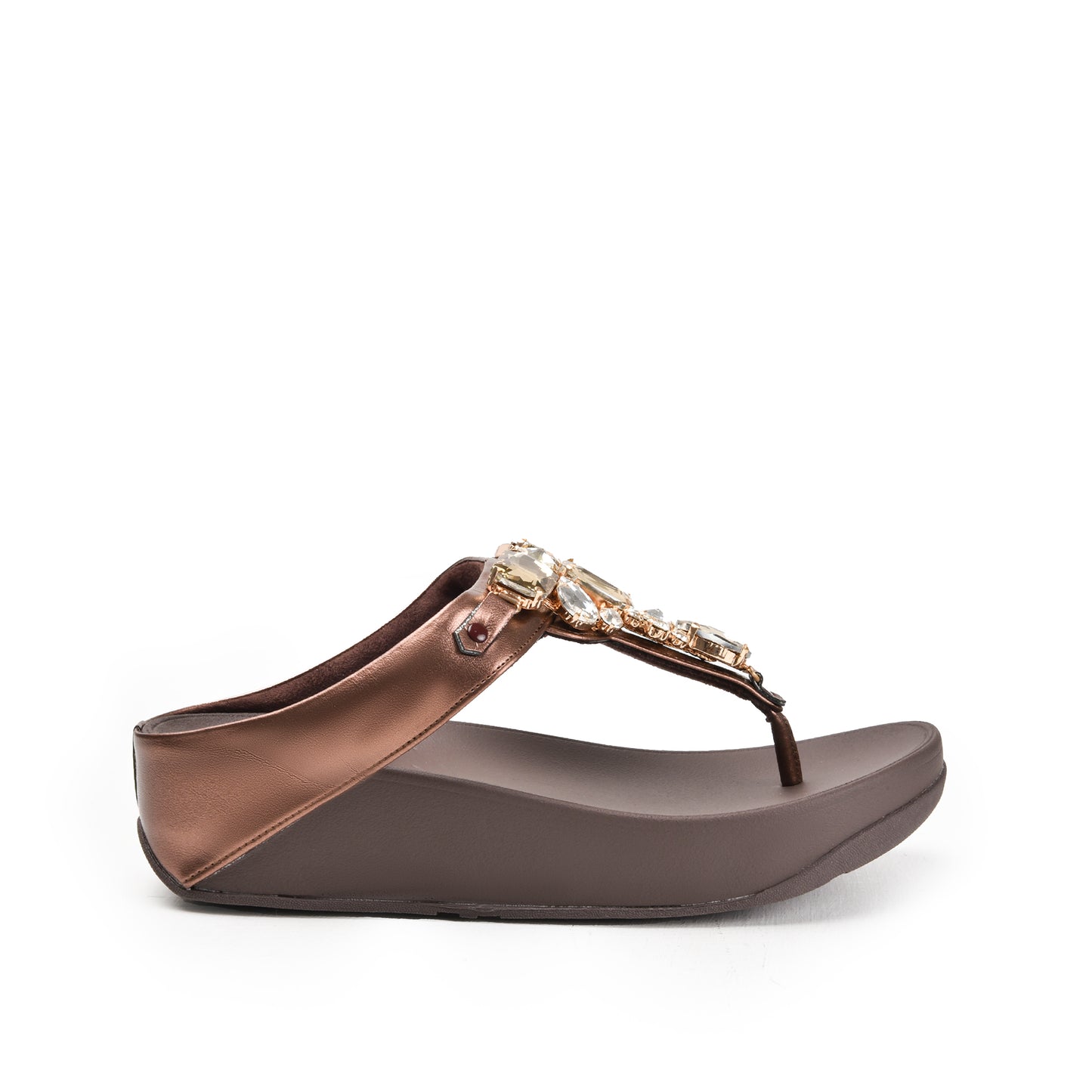 Elegant Bronze Jeweled Wedge Slippers | 720R-BX