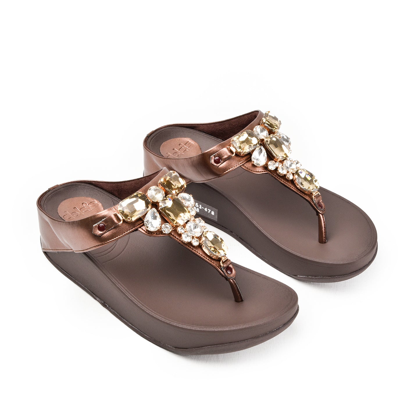 Elegant Bronze Jeweled Wedge Slippers | 720R-BX
