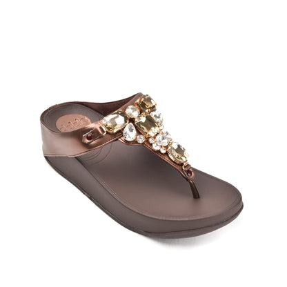 Elegant Bronze Jeweled Wedge Slippers | 720R-BX