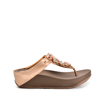 Elegant Rose Gold Jeweled Wedge Slippers | 720R-PX