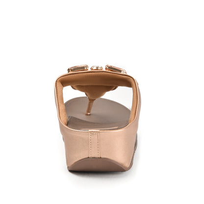 Elegant Rose Gold Jeweled Wedge Slippers | 720R-PX