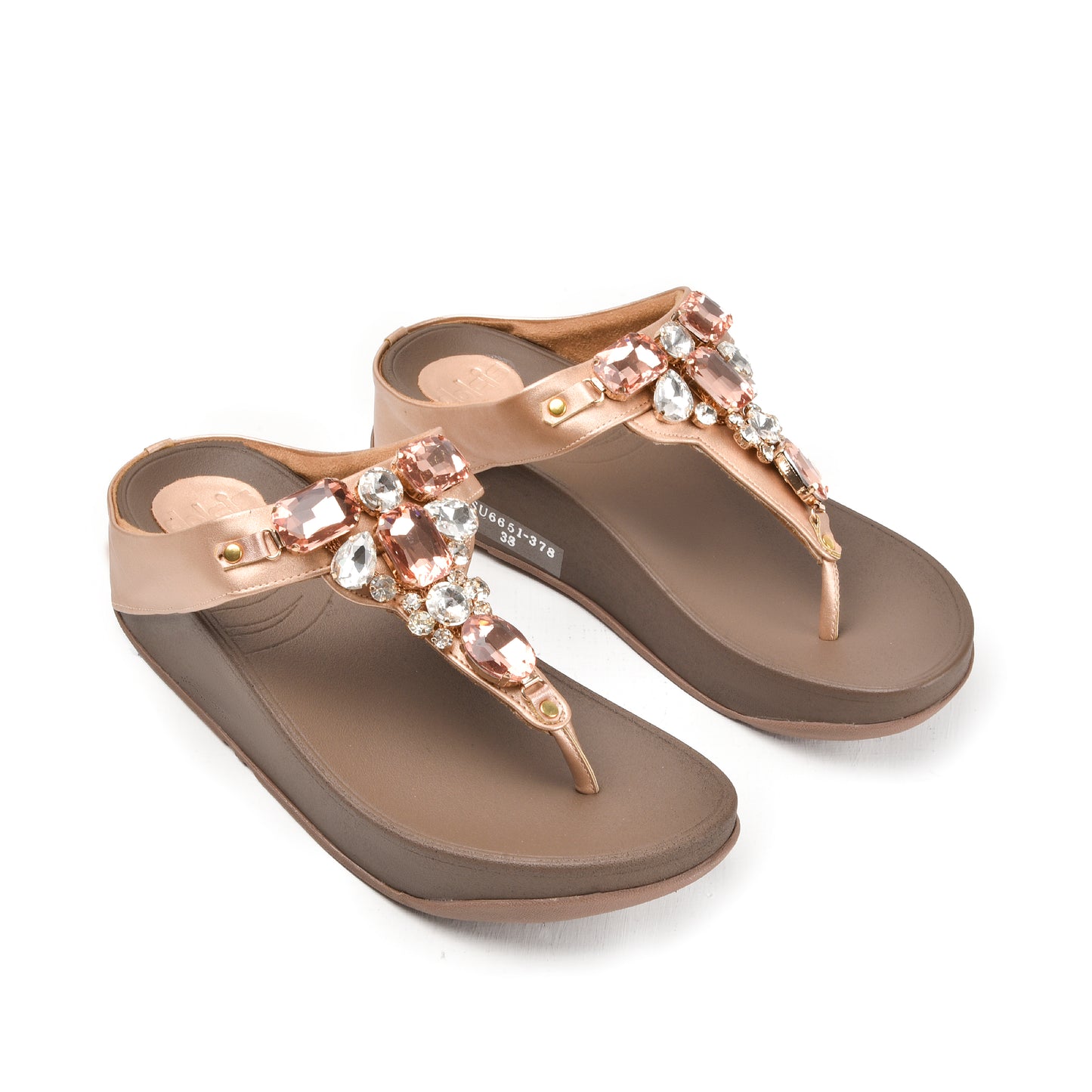 Elegant Rose Gold Jeweled Wedge Slippers | 720R-PX