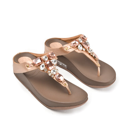 Elegant Rose Gold Jeweled Wedge Slippers | 720R-PX