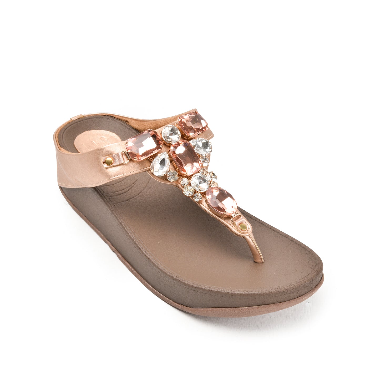 Elegant Rose Gold Jeweled Wedge Slippers | 720R-PX