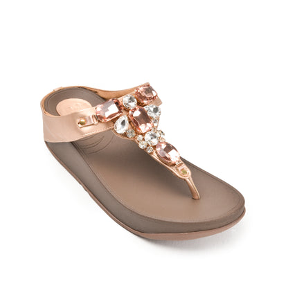 Elegant Rose Gold Jeweled Wedge Slippers | 720R-PX