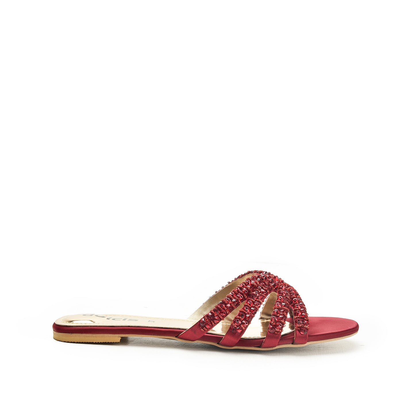 Chic Red Embellished Flats Slippers | 585J-M