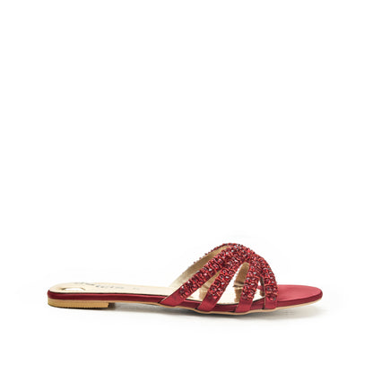 Chic Red Embellished Flats Slippers | 585J-M