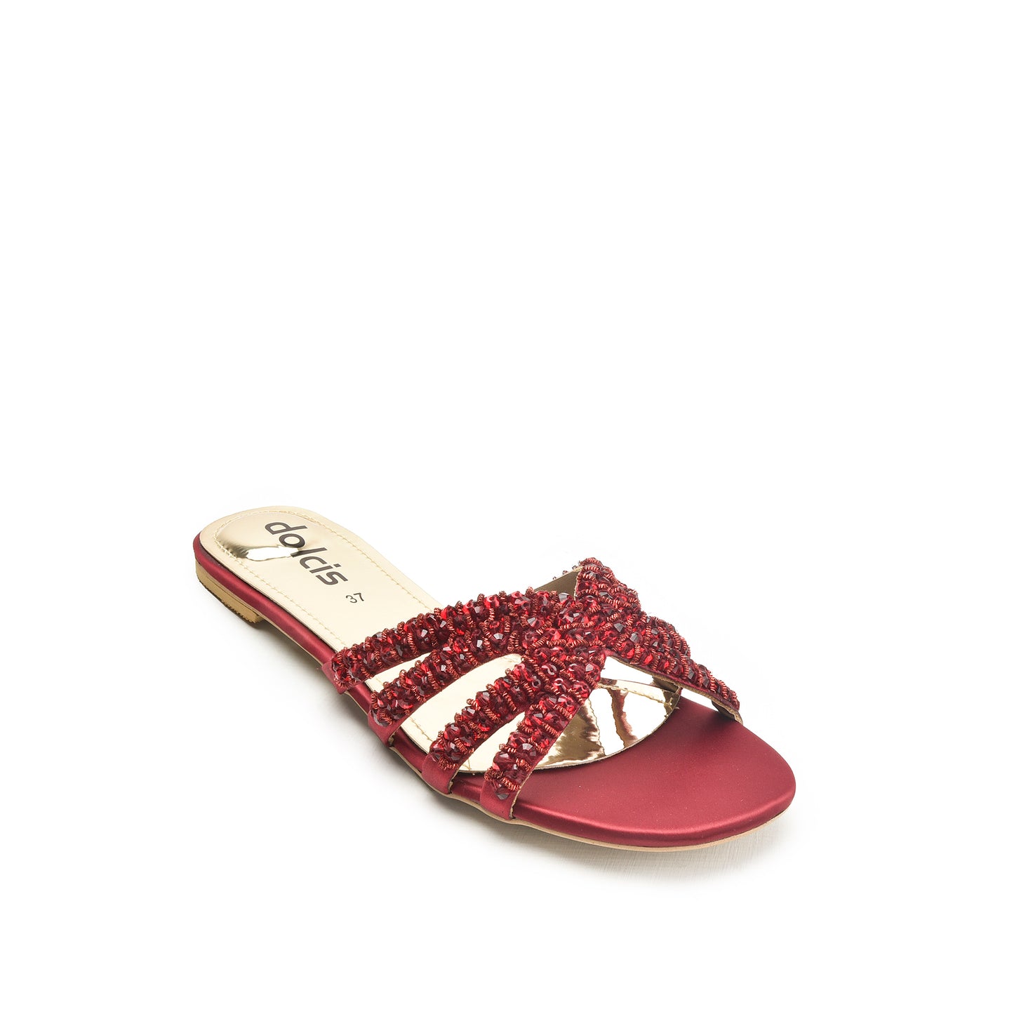 Chic Red Embellished Flats Slippers | 585J-M
