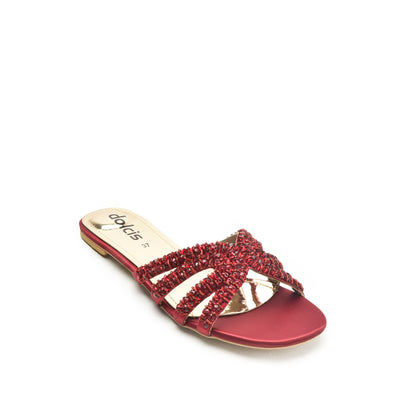 Chic Red Embellished Flats Slippers | 585J-M