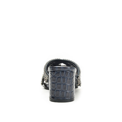 Stylish Blue Beaded Block Heels | 503L-Q