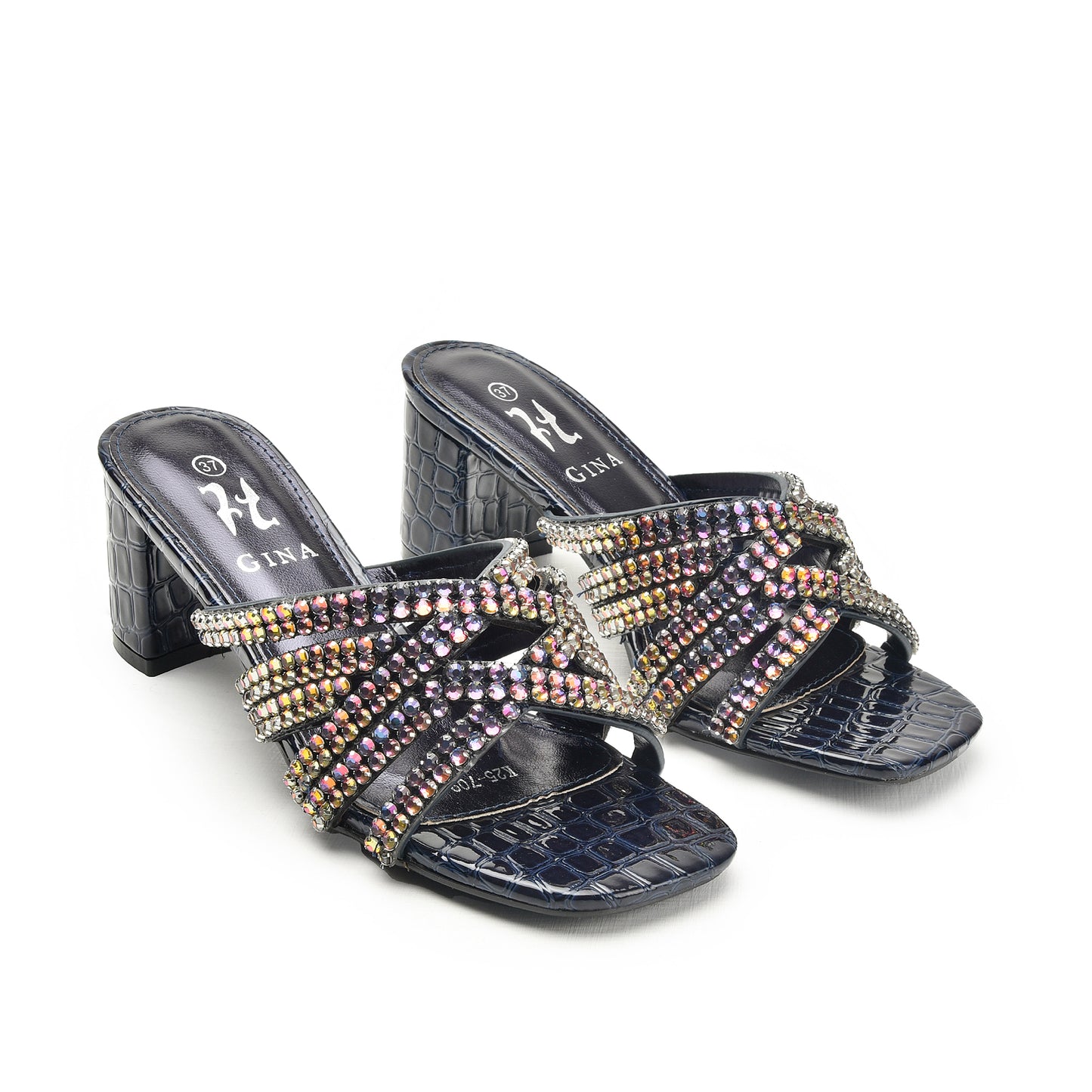 Stylish Blue Beaded Block Heels | 503L-Q