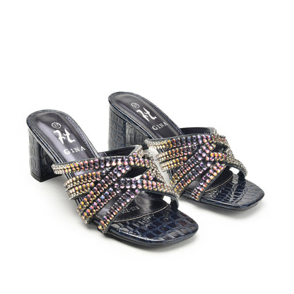 Stylish Blue Beaded Block Heels | 503L-Q