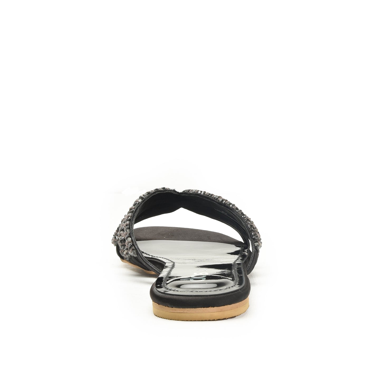 Chic Black Embellished Flats Slippers | 585J-C