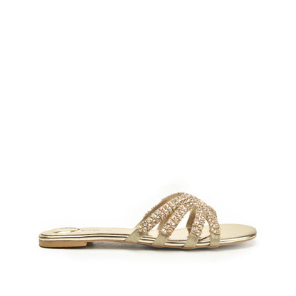 Chic Gold Embellished Flats Slippers | 585J-X