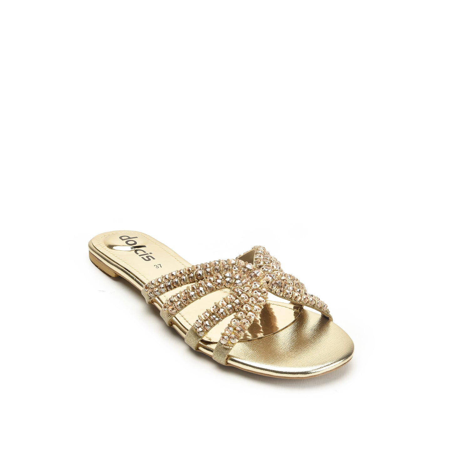 Chic Gold Embellished Flats Slippers | 585J-X