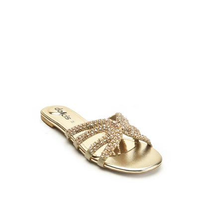 Chic Gold Embellished Flats Slippers | 585J-X