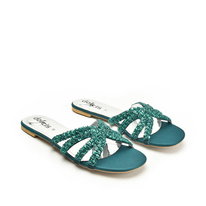 Chic Green Embellished Flats Slippers | 585J-K