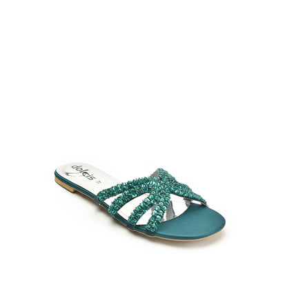 Chic Green Embellished Flats Slippers | 585J-K