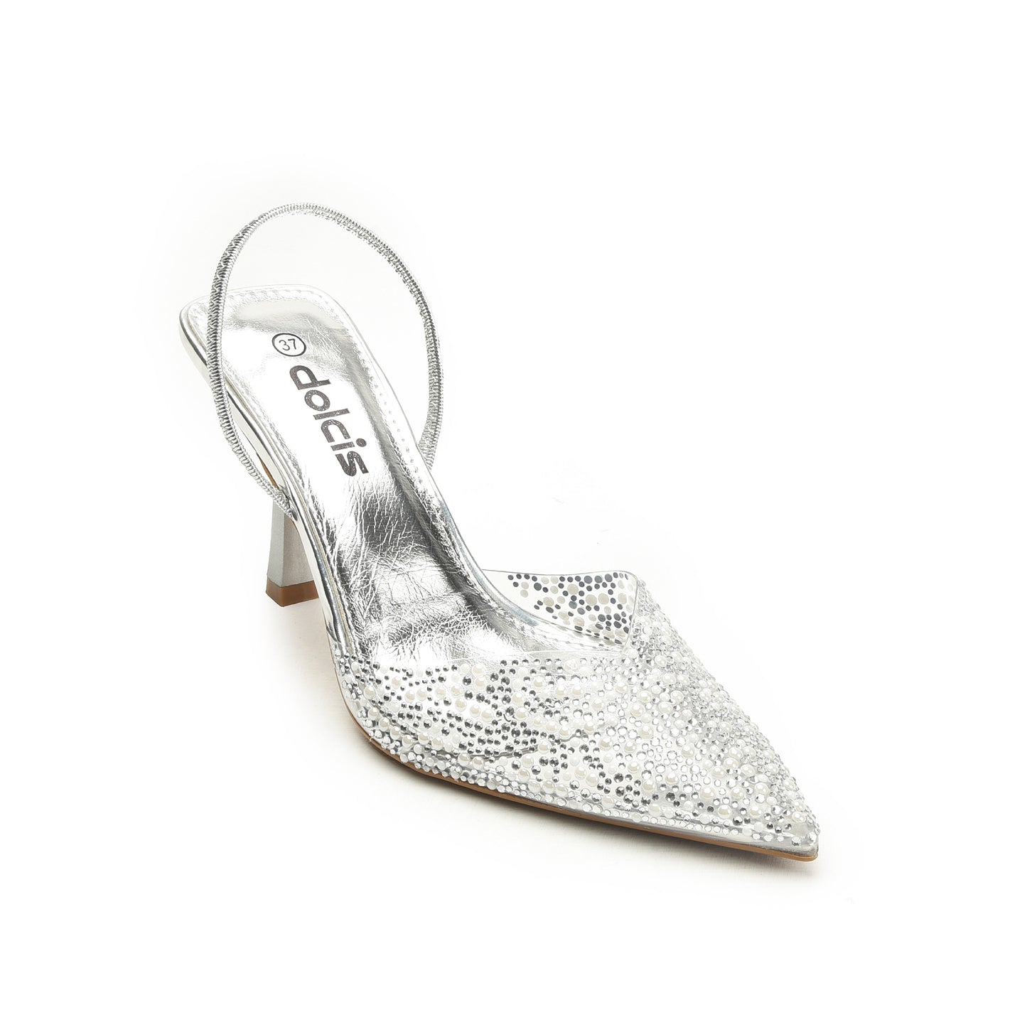 Silver Crystal-Embellished Slingback Stilettos | 445N-S