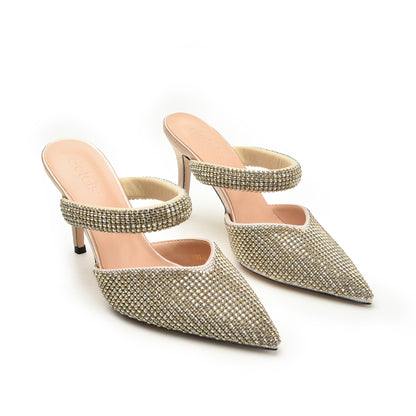 Gold Rhinestone Mesh Mules | 454N-X