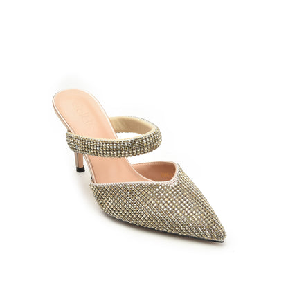Gold Rhinestone Mesh Mules | 454N-X
