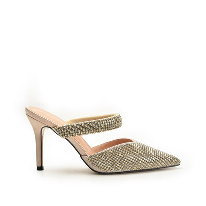 Gold Rhinestone Mesh Mules | 454N-X