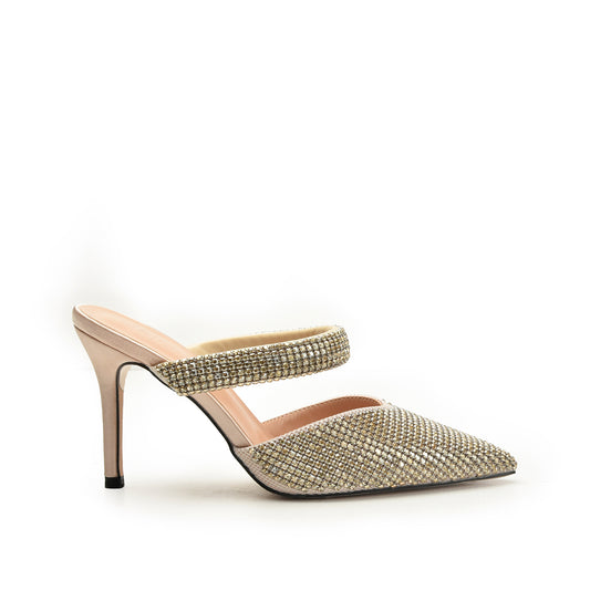 Gold Rhinestone Mesh Mules | 454N-X