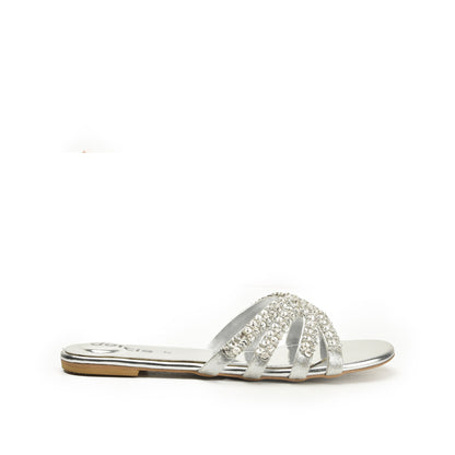 Chic Silver Embellished Flats Slippers | 585J-S
