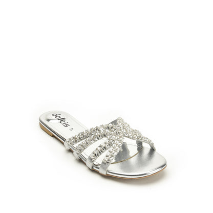 Chic Silver Embellished Flats Slippers | 585J-S