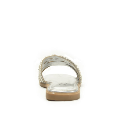 Elegant Silver Beaded Flats Slippers | 501L-S
