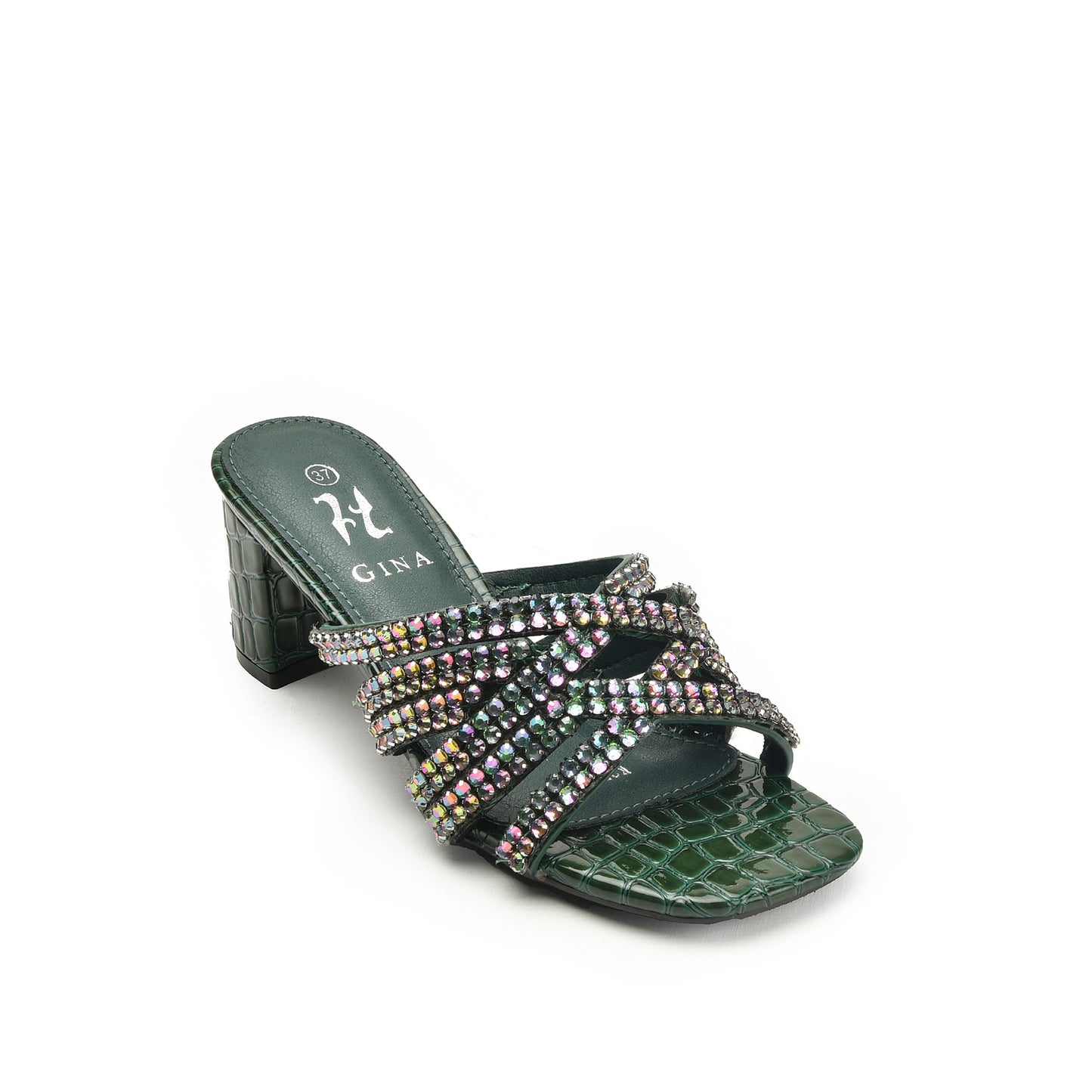 Elegant Green Beaded Block Heels | 503L-K